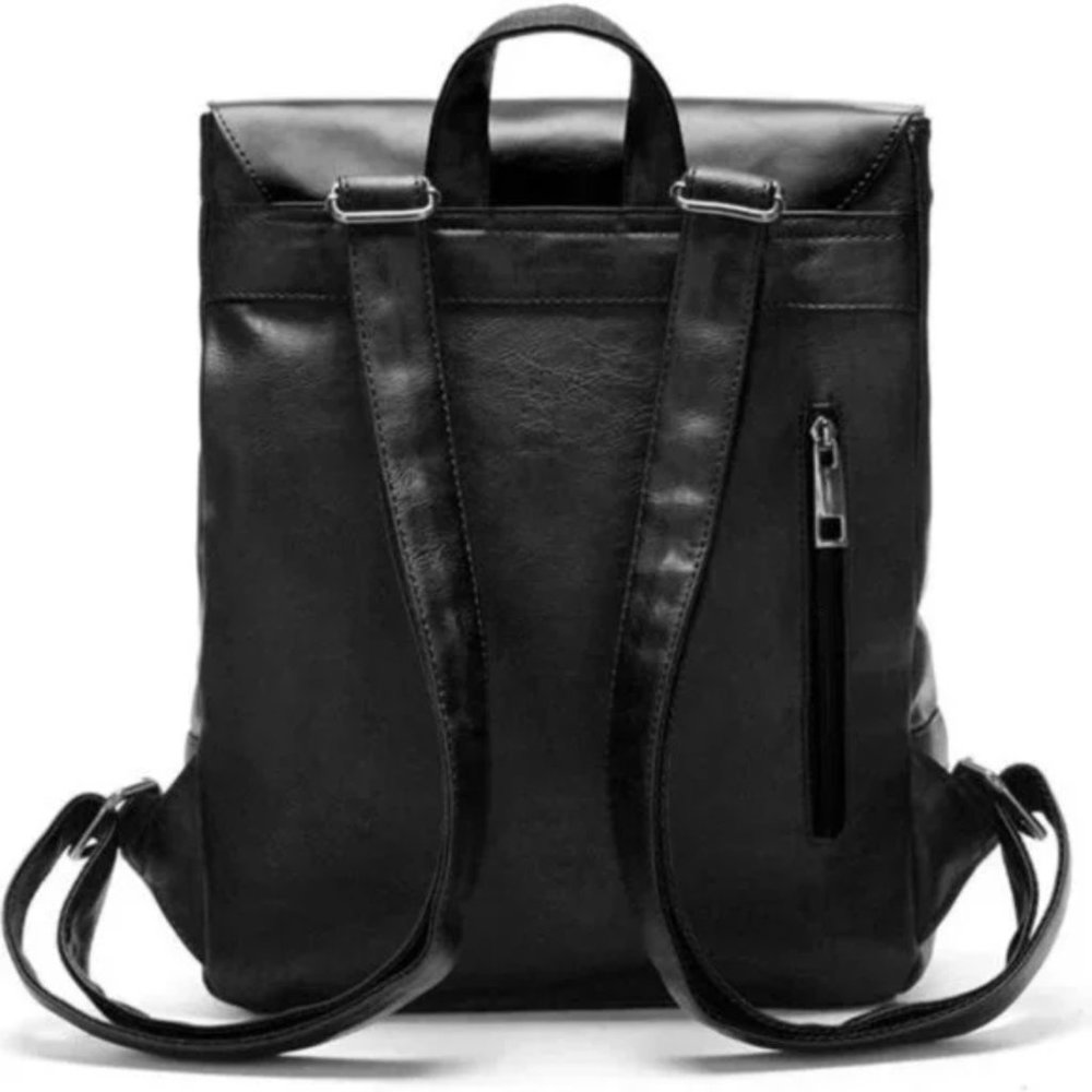 New Vegan Leather Backpack Vintage, Black - Picture 2 of 7